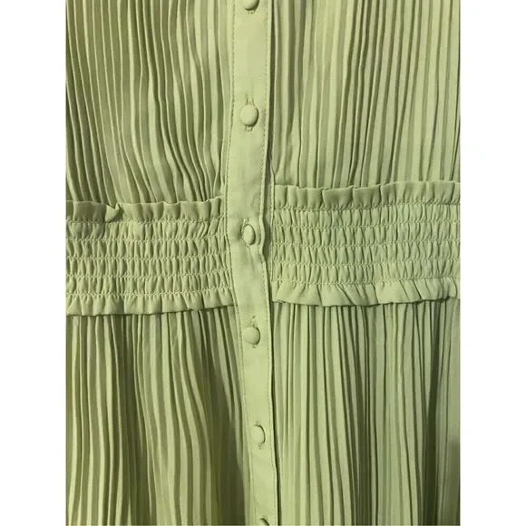 Nanette Lepore Women’s Size 14 Long Sleeve Pleated Button Up Dress Green - Picture 11 of 16